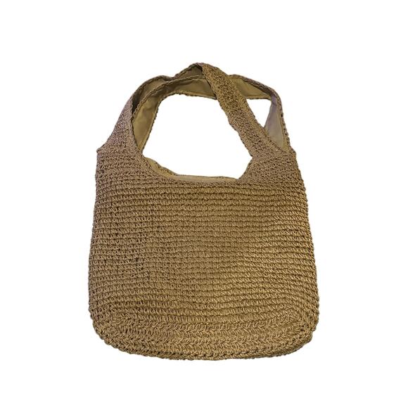 Women's Tan Straw Hobo Zip Up Vacation Beach Shoulder Tote Bag - Picture 3 of 4